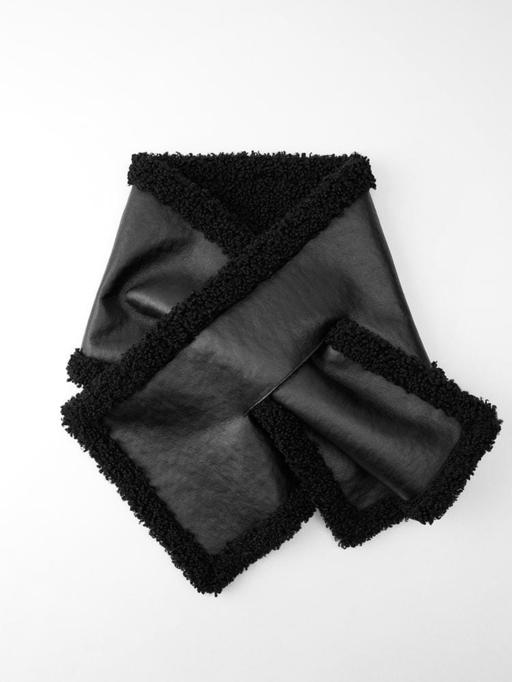 Zara Black Faux Leather & Shearling Scarf